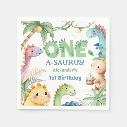 Een A-Saurus Jongen Dinosaurus 1e Verjaardag Servet (Voorkant)