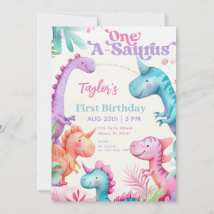 Eén-A-Saurus Paarse Dinosaur Girl Eerste Verjaarda Kaart