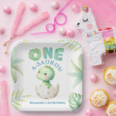 Een A-Saurus Schattigee Dino Boy Dinosaurus 1e Ver Papieren Bordje (Feest)