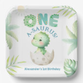 Een A-Saurus Schattigee Dino Boy Dinosaurus 1e Ver Papieren Bordje (Voorkant)