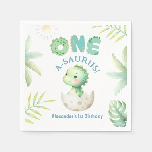 Een A-Saurus Schattigee Dino Boy Dinosaurus 1e Ver Servet (Voorkant)