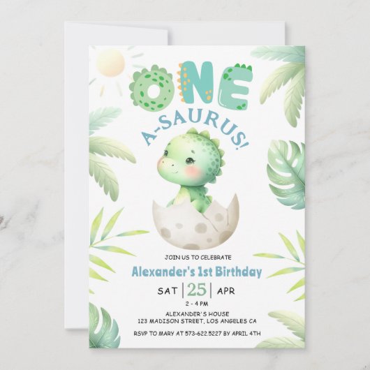 Een A-Saurus Schattigee Dinosaurus 1e Verjaardag U Kaart (Voorkant)