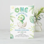 Een A-Saurus Schattigee Dinosaurus 1e Verjaardag U Kaart (Staand voorkant)