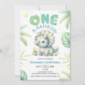 Eén A-Saurus Triceratops Dinosaurus 1e verjaardag Kaart (Voorkant)