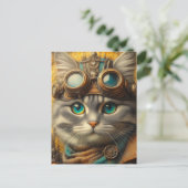 een aanbiddelijke stoompunk grijze kat briefkaart (Staand voorkant)