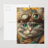 een aanbiddelijke stoompunk grijze kat briefkaart (Voorkant / Achterkant)