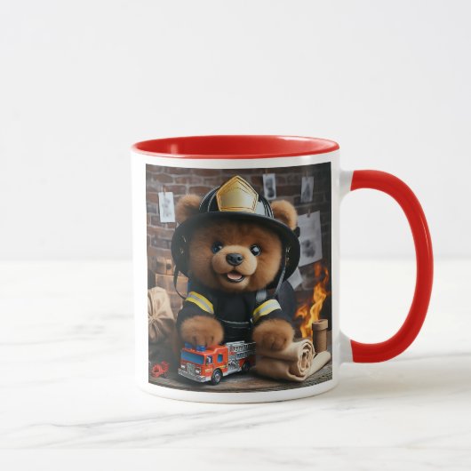 Een aangename teddybeer met brandweer. mok (Rechts)