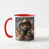 Een aangename teddybeer met brandweer. mok (Links)