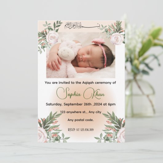 Een aangepast ontwerp met perzikroze floralen kaart (Staand voorkant)