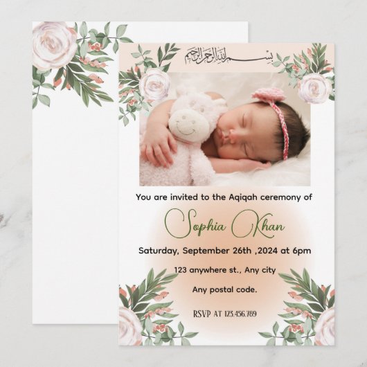 Een aangepast ontwerp met perzikroze floralen kaart (Voorkant / Achterkant)