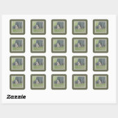 Eén aangepaste fototemplate groen en wit omlijst vierkante sticker (Vel)