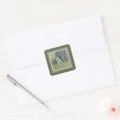 Eén aangepaste fototemplate groen en wit omlijst vierkante sticker (Envelop)