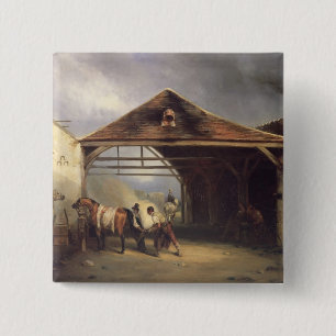 Een aansteker met een paard vierkante button 5,1 cm