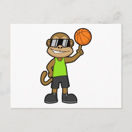 Een aap als Basketball-speler met Basketball Briefkaart (Voorkant)