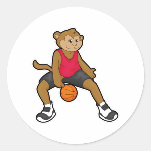 Een aap als Basketball-speler met Basketball Ronde Sticker (Voorkant)
