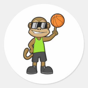 Een aap als Basketball-speler met Basketball Ronde Sticker