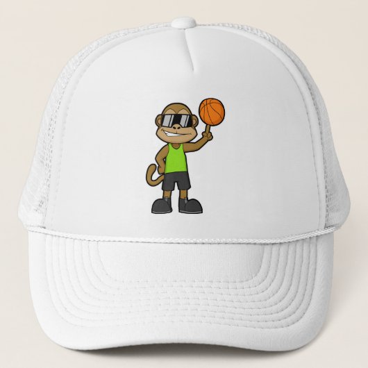 Een aap als Basketball-speler met Basketball Trucker Pet (Voorkant)