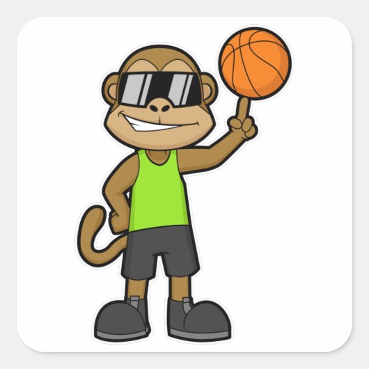 Een aap als Basketball-speler met Basketball Vierkante Sticker (Voorkant)