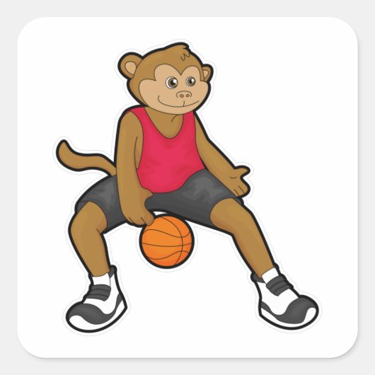 Een aap als Basketball-speler met Basketball Vierkante Sticker (Voorkant)