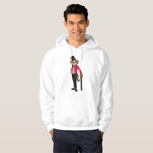 Een aap als herenman met Pet en wandelstok Hoodie (Voorkant volledig)
