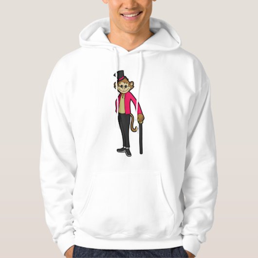 Een aap als herenman met Pet en wandelstok Hoodie (Voorkant)