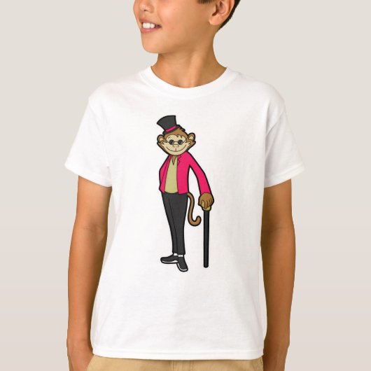 Een aap als herenman met Pet en wandelstok T-shirt (Voorkant)