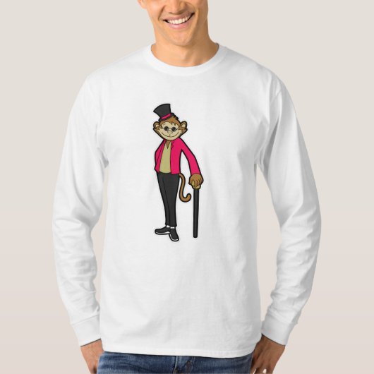 Een aap als herenman met Pet en wandelstok T-shirt (Voorkant)