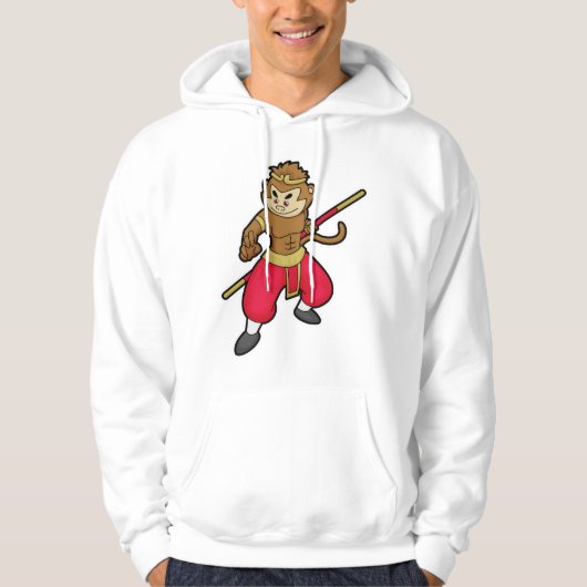 Een aap als Warrior met personeel en hoofdband Hoodie (Voorkant)