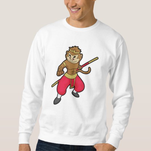 Een aap als Warrior met personeel en hoofdband Trui (Voorkant)