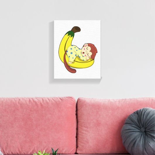 Een aap die slaapt in de pyjama canvas afdruk (Insitu (Woonkamer))