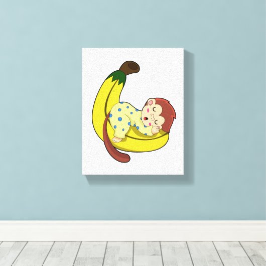 Een aap die slaapt in de pyjama canvas afdruk (Insitu (Houten vloer))