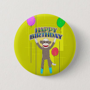 Een aap en de ballonnen. ronde button 5,7 cm