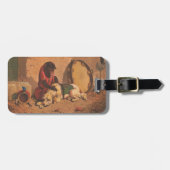 Een aap en een hond met een grote tamboerijn bagagelabel (Voorkant horizontaal)