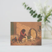 Een aap en een hond met een grote tamboerijn briefkaart (Staand voorkant)