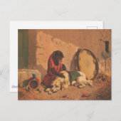 Een aap en een hond met een grote tamboerijn briefkaart (Voorkant / Achterkant)