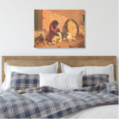 Een aap en een hond met een grote tamboerijn canvas afdruk (Insitu (Slaapkamer))