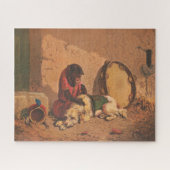 Een aap en een hond met een grote tamboerijn legpuzzel (Horizontaal)