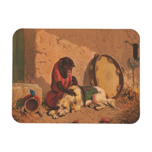 Een aap en een hond met een grote tamboerijn magneet (Horizontaal)