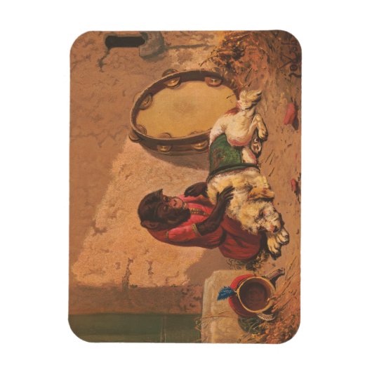 Een aap en een hond met een grote tamboerijn magneet (Verticaal)