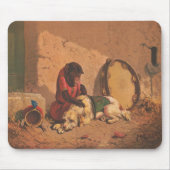 Een aap en een hond met een grote tamboerijn muismat (Voorkant)