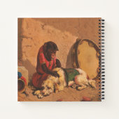 Een aap en een hond met een grote tamboerijn notitieboek (Achterkant)