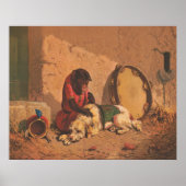 Een aap en een hond met een grote tamboerijn poster (Voorkant)