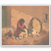 Een aap en een hond met een grote tamboerijn sticker (Voorkant)