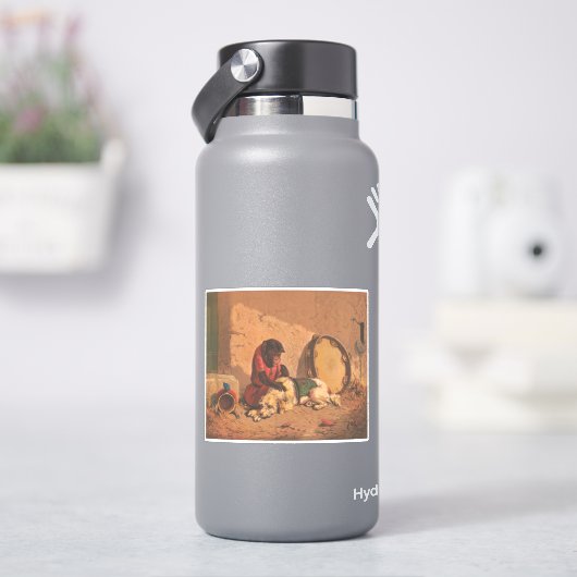 Een aap en een hond met een grote tamboerijn sticker (HydroFlask)