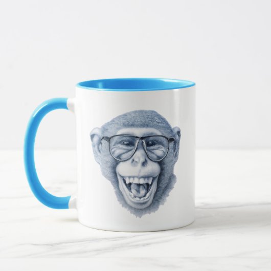 Een aap lachen met een bril mok (Links)