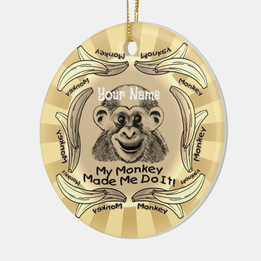 Een aap maakte dat ik het deed keramisch ornament (Links)