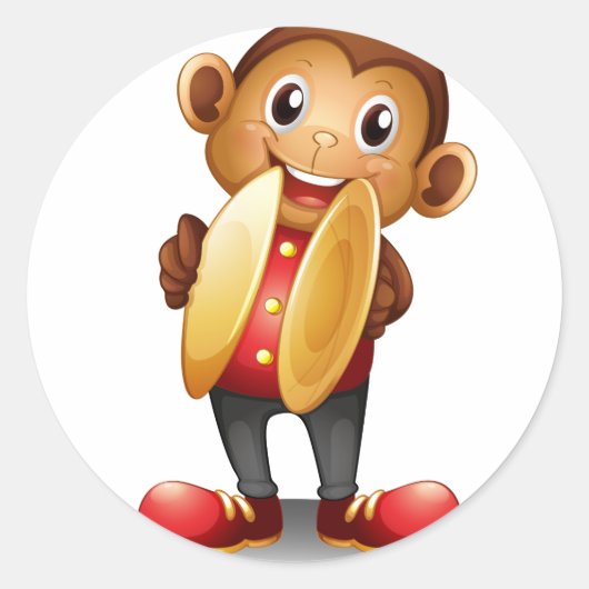 Een aap met bekkens ronde sticker (Voorkant)