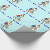 Een aap met Cadeau Happy Birthday. Cadeaupapier (Hoek)