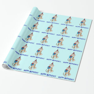 Een aap met Cadeau Happy Birthday. Cadeaupapier