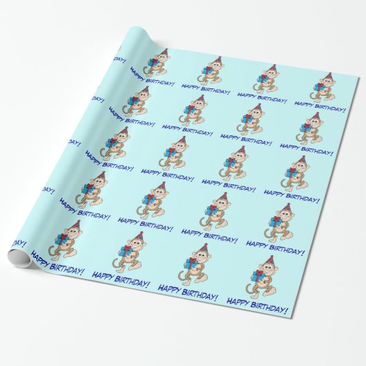 Een aap met Cadeau Happy Birthday. Cadeaupapier (Uitgerold)